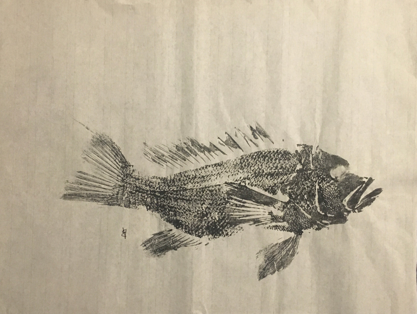 Original Black Sumi Ink Fish Print