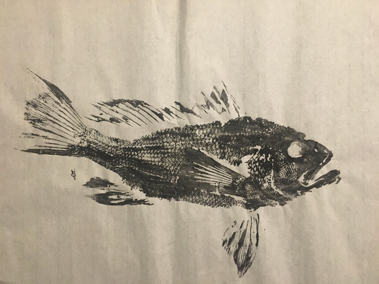Original Black Sumi Ink Fish Print
